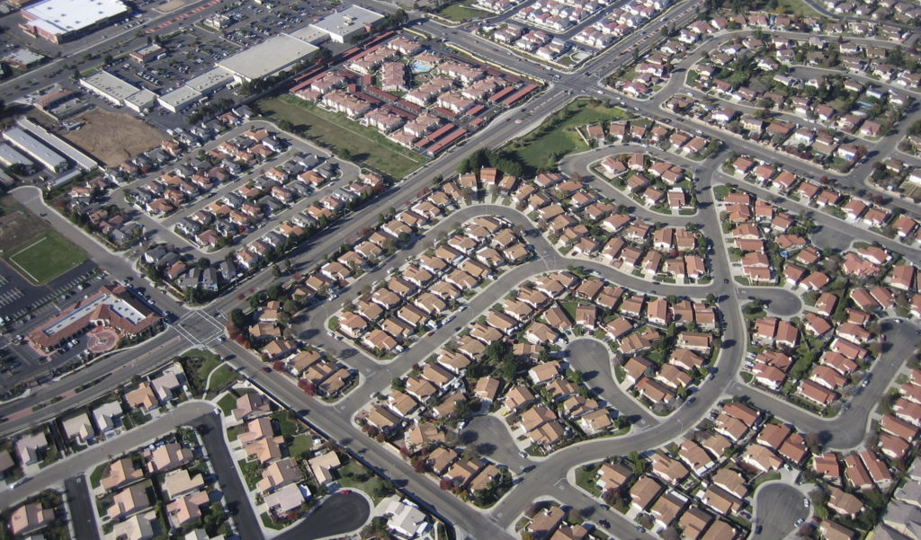 Aerial view of cookie-cutter neighborhood